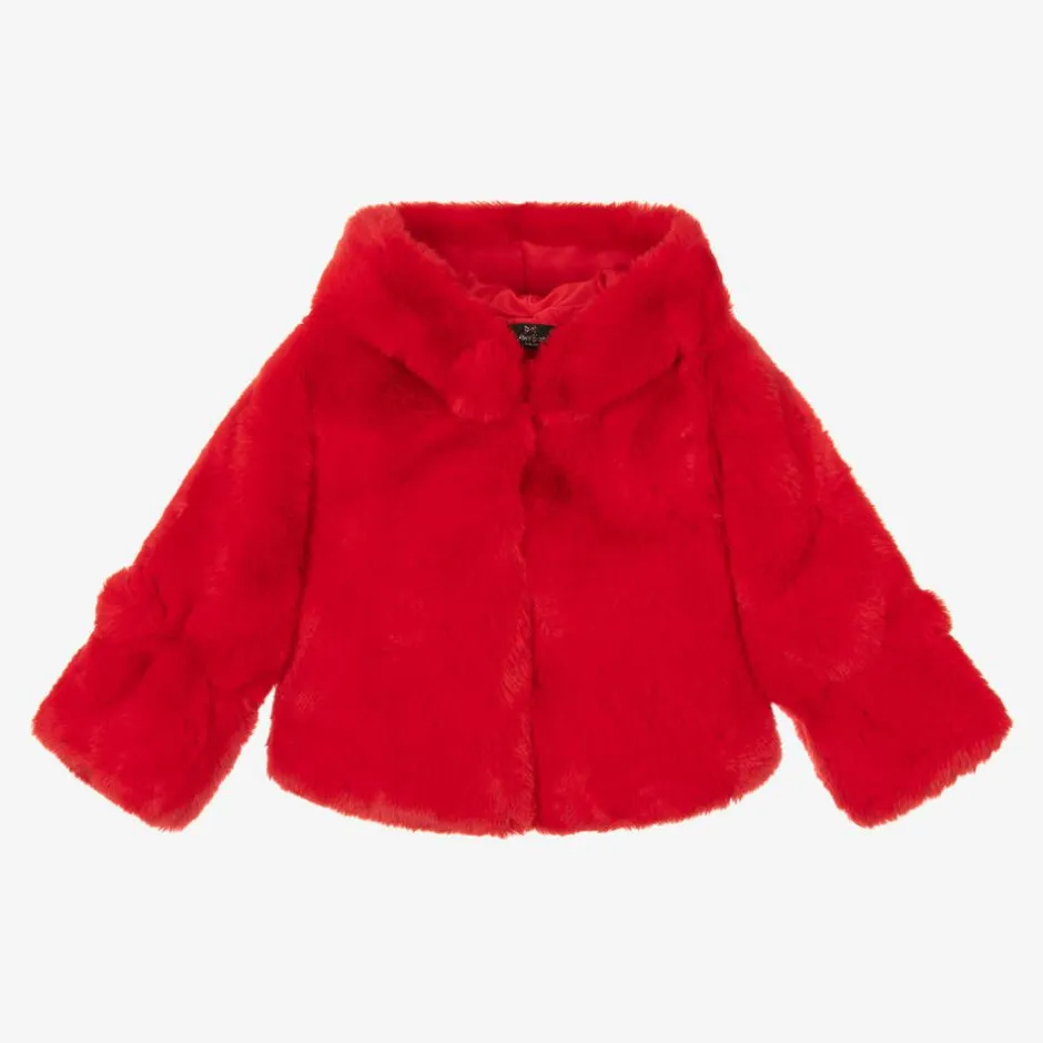 Bowtique London Girls Red Faux Fur Hooded Jacket Discount