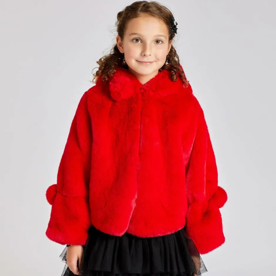 Bowtique London Girls Red Faux Fur Hooded Jacket Discount