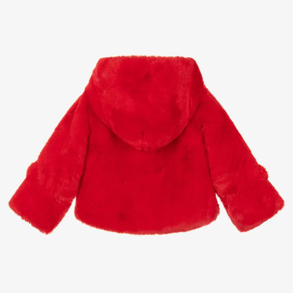 Bowtique London Girls Red Faux Fur Hooded Jacket Discount