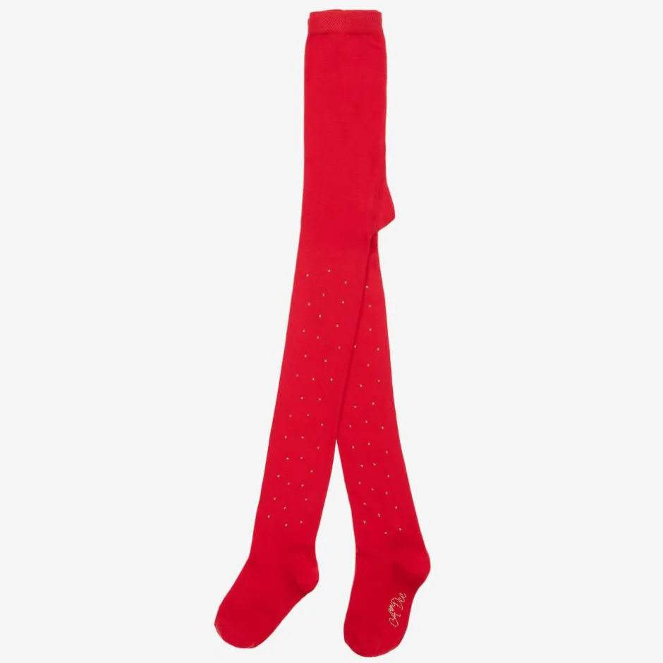 A Dee Girls Red Knit Diamanté Tights Outlet