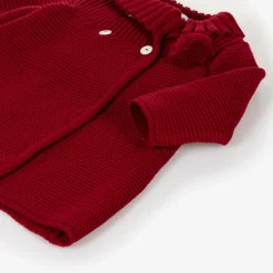 Foque Girls Red Knitted Pram Coat & Bonnet Set Clearance