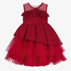 Beau KiD Girls Red Lace & Tulle Dress