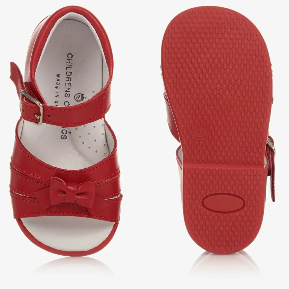Childrens Classics Girls Red Leather Sandals Sale