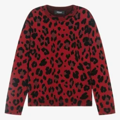 Versace Girls Red Leopard Print Wool Sweater Online