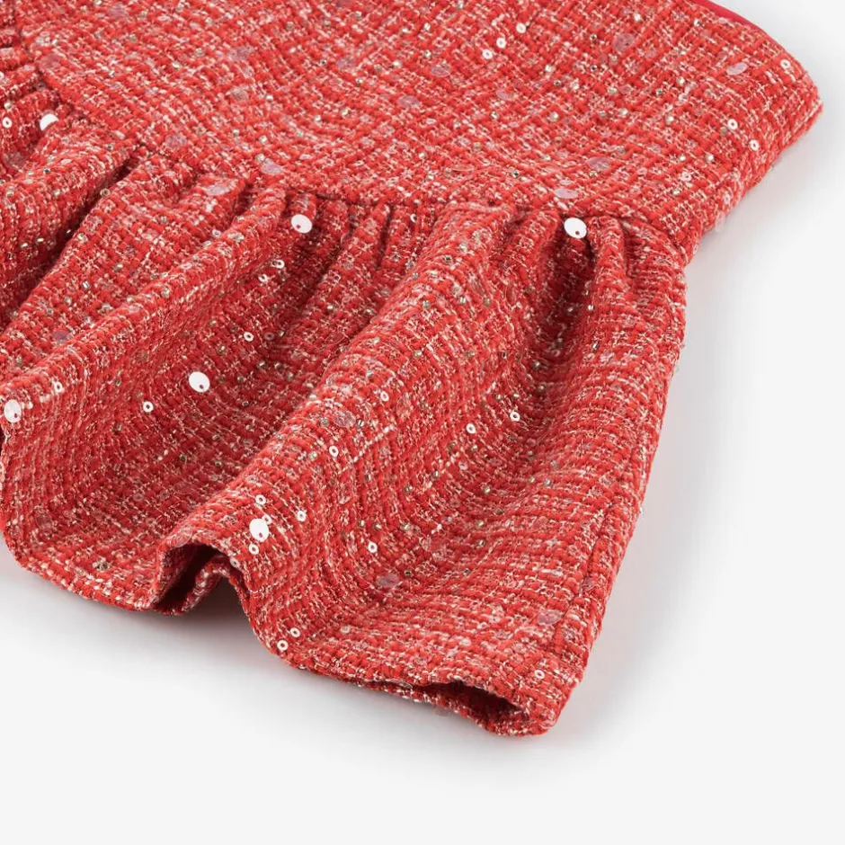 Marlo Kids Girls Red Sequinned Tweed Skirt Clearance