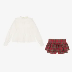 Abuela Tata Girls Red Tartan Cotton Shorts Set Discount