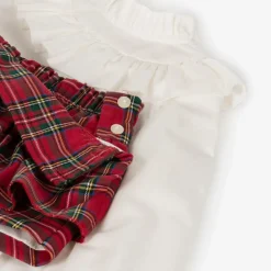 Abuela Tata Girls Red Tartan Cotton Shorts Set Discount