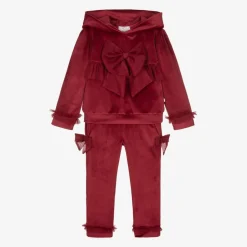 Caramelo Kids Girls Red Velour & Tulle Bow Tracksuit New