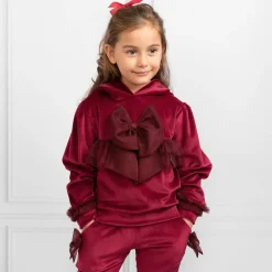 Caramelo Kids Girls Red Velour & Tulle Bow Tracksuit New