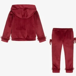Caramelo Kids Girls Red Velour & Tulle Bow Tracksuit New
