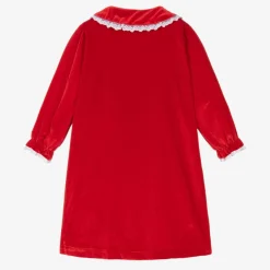 Mini Lunn Girls Red Velour Smocked Dressing Gown Hot