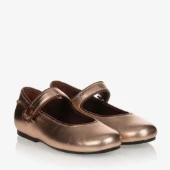 Manuela de Juan Girls Rose Gold Leather Pumps New