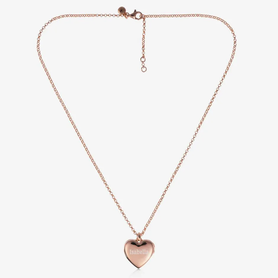 Little Star Girls Rose Gold Plated Personalised Heart Locket (38cm)