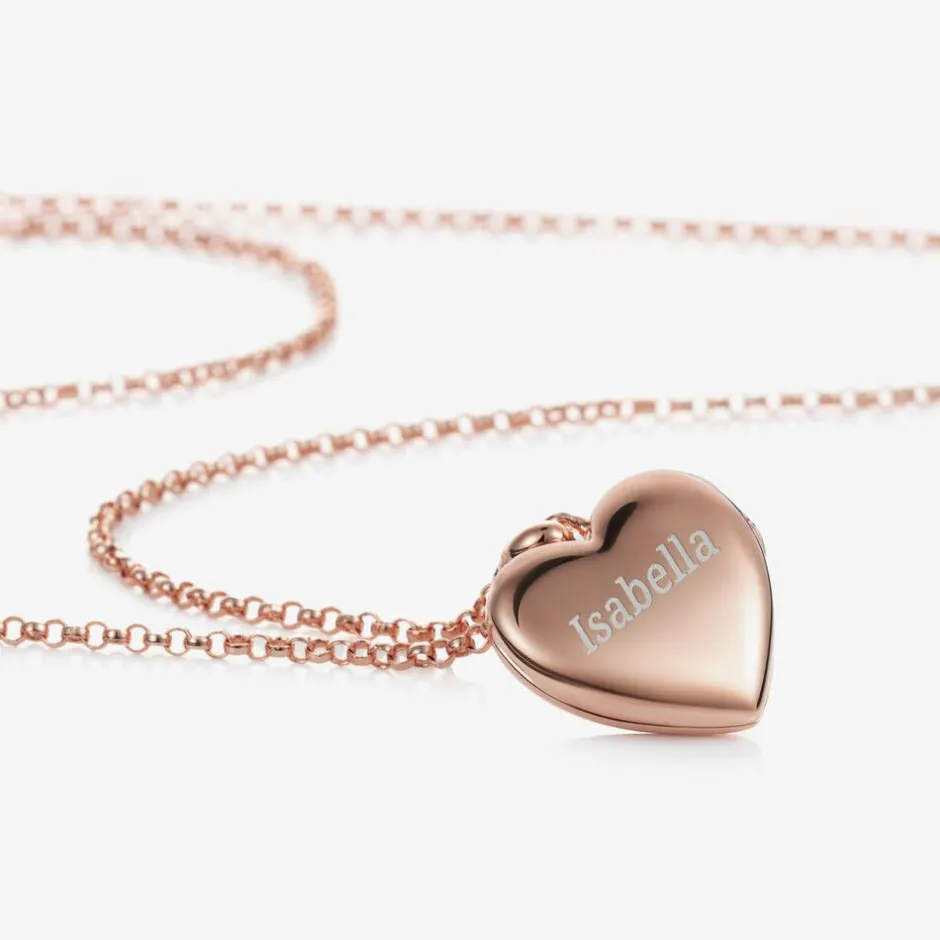 Little Star Girls Rose Gold Plated Personalised Heart Locket (38cm)