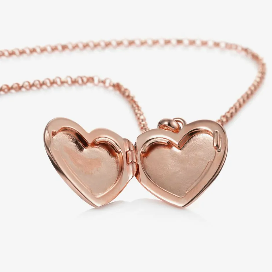 Little Star Girls Rose Gold Plated Personalised Heart Locket (38cm)