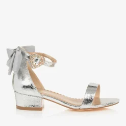 Angels Face Girls Silver Bow Heeled Sandal New