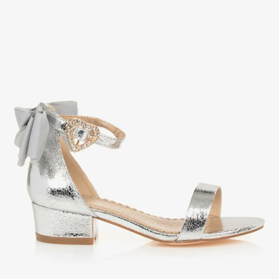 Angels Face Girls Silver Bow Heeled Sandal New