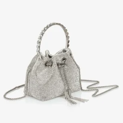 David Charles Girls Silver Diamanté Bucket Bag (15cm) Clearance
