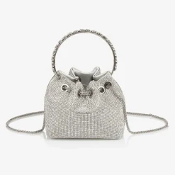 David Charles Girls Silver Diamanté Bucket Bag (15cm) Clearance