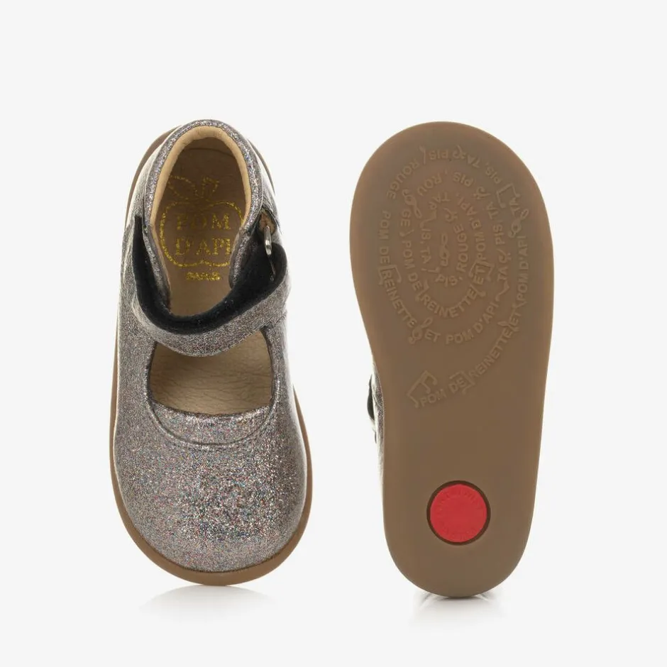 Pom dApi Girls Silver Glitter Bar Shoes New