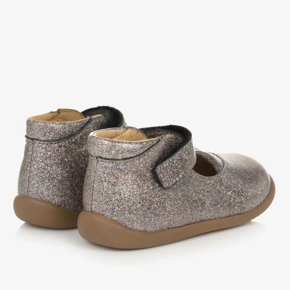 Pom dApi Girls Silver Glitter Bar Shoes New