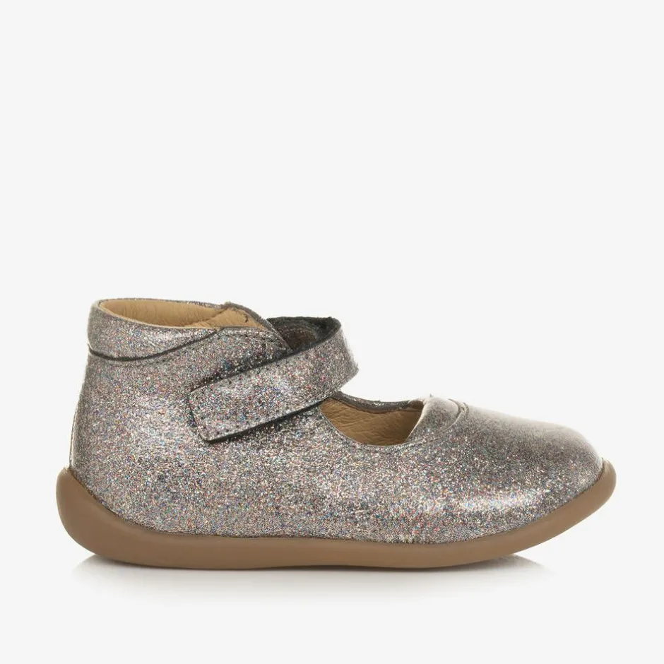 Pom dApi Girls Silver Glitter Bar Shoes New