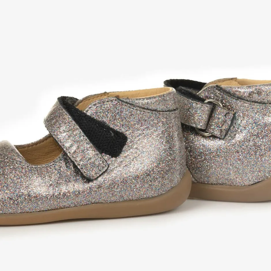 Pom dApi Girls Silver Glitter Bar Shoes New