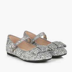 Age of Innocence Girls Silver Glitter Bow Pumps Discount