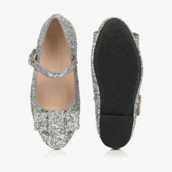Age of Innocence Girls Silver Glitter Bow Pumps Discount
