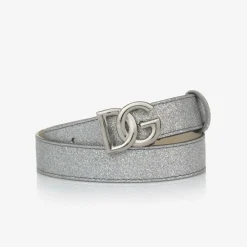 Dolce amp; Gabbana Girls Silver Glitter DG Buckle Belt Sale