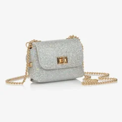 Zaccone Girls Silver Glitter Leather Bag (12cm) Clearance