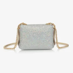 Zaccone Girls Silver Glitter Leather Bag (12cm) Clearance