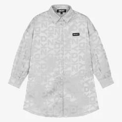 DKNY Girls Silver Jacquard Shirt Dress Best