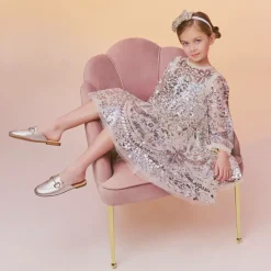 Irpa Girls Silver Leather Backless Loafers Clearance