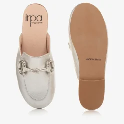 Irpa Girls Silver Leather Backless Loafers Clearance