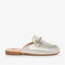 Irpa Girls Silver Leather Backless Loafers Clearance