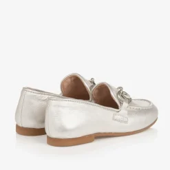 Irpa Girls Silver Leather Loafers Discount