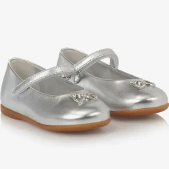 Dolce amp; Gabbana Girls Silver Leather Logo Shoes Sale