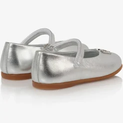 Dolce amp; Gabbana Girls Silver Leather Logo Shoes Sale