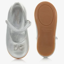 Dolce amp; Gabbana Girls Silver Leather Logo Shoes Sale