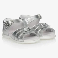 Childrens Classics Girls Silver Leather Sandals New