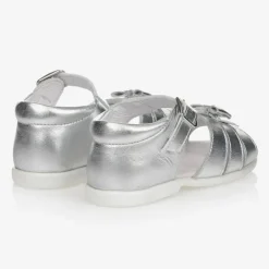 Childrens Classics Girls Silver Leather Sandals New