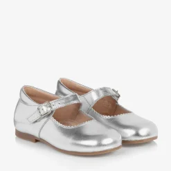 Childrens Classics Girls Silver Leather Shoes Sale