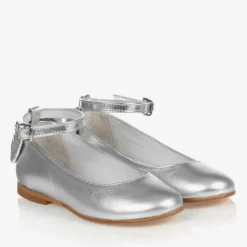 Childrens Classics Girls Silver Leather Shoes Clearance