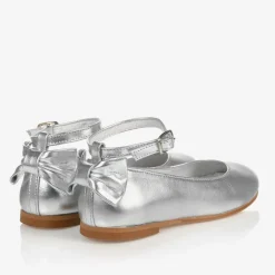 Childrens Classics Girls Silver Leather Shoes Clearance