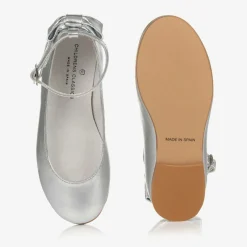 Childrens Classics Girls Silver Leather Shoes Clearance