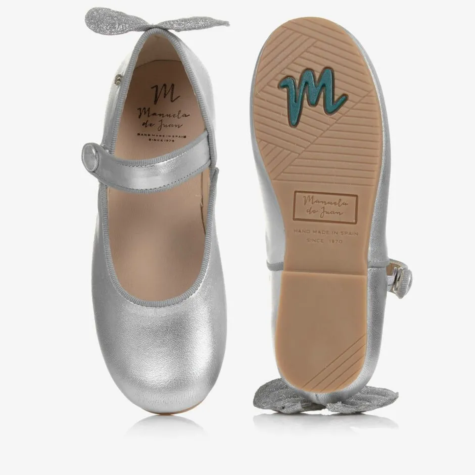 Manuela de Juan Girls Silver Leather Shoes Outlet