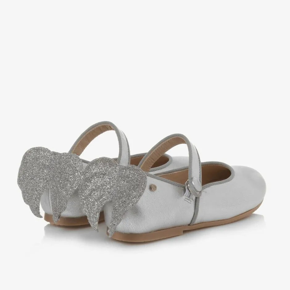 Manuela de Juan Girls Silver Leather Shoes Outlet