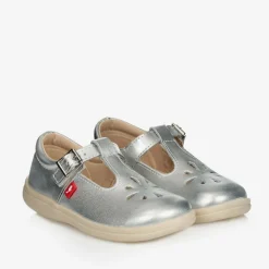 Chipmunks Girls Silver Leather T-Bar Shoes Clearance