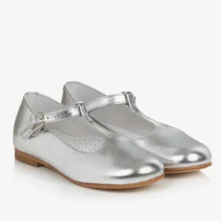 Beatrice amp; George Girls Silver Leather T-Bar Shoes New